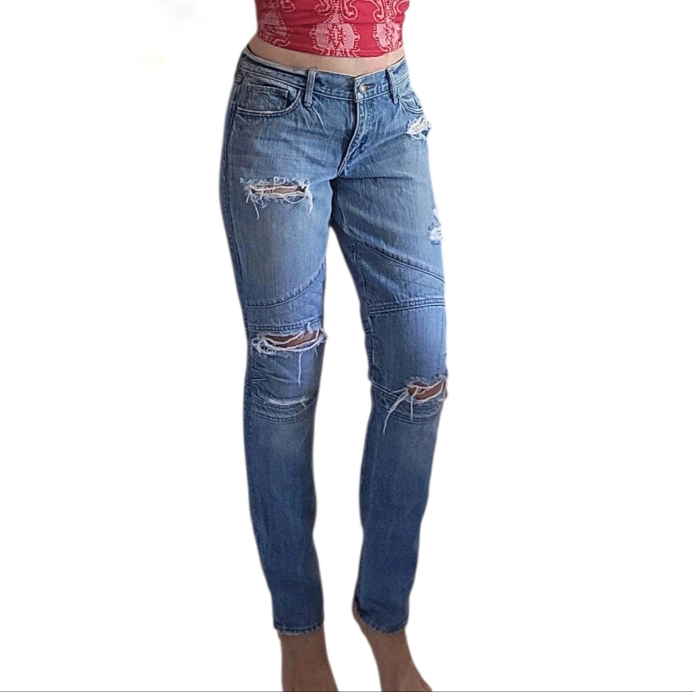 A&F Abercrombie Fitch distressed ripped jeans motorcycle jeans ankle zippers 29